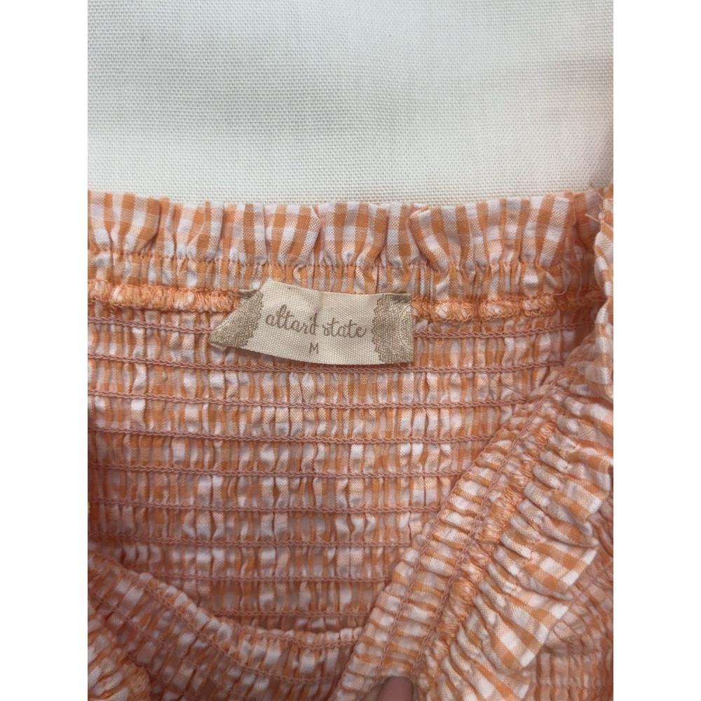 Altard State Peach Orange Gingham Seersucker Midi Dress Smocked Bodice M - Picture 3 of 5